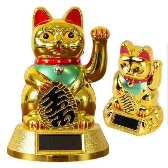 Manekineko Gato da Sorte Japones Solar Prosperidade Fortuna Dinheiro Acena Neko Japones Riqueza Ouro