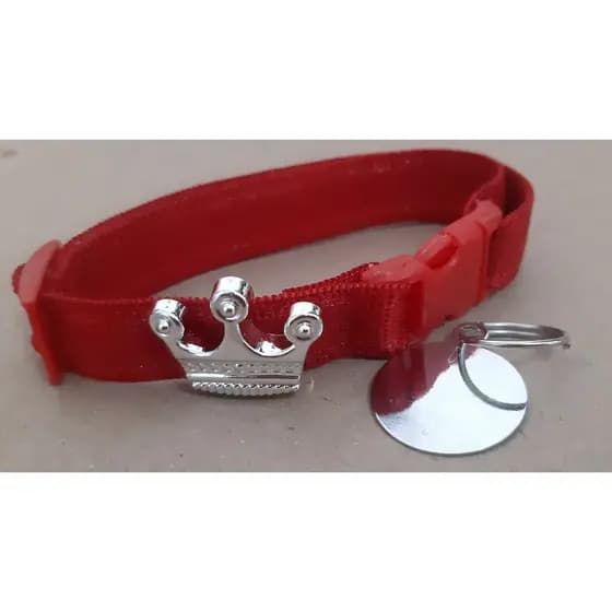 Coleira elástica coroa para gatos com placa de identificação