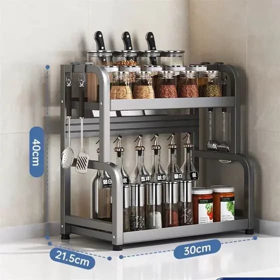 Tempero de cozinha multifuncional, suporte para utensílios de cozinha, prateleira multicamadas