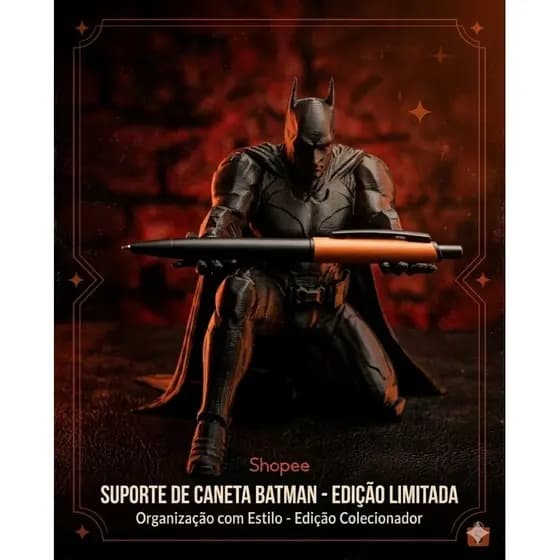 Porta Caneta Modelo Batman preto e suporte para caneta escritório mesa decoração quarto