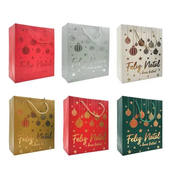 Sacola de Natal Feliz Natal 32x26x12 cm para Presente