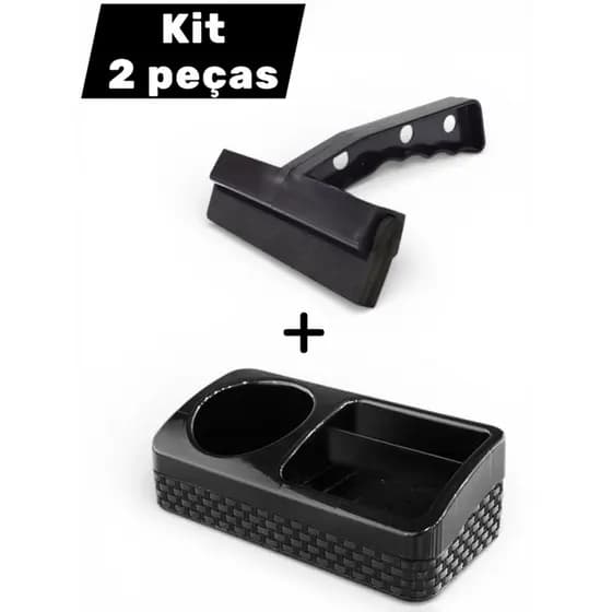 Kit Porta Detergente Base Sabão e Bucha 2 em 1 + Rodo de Pia Preto