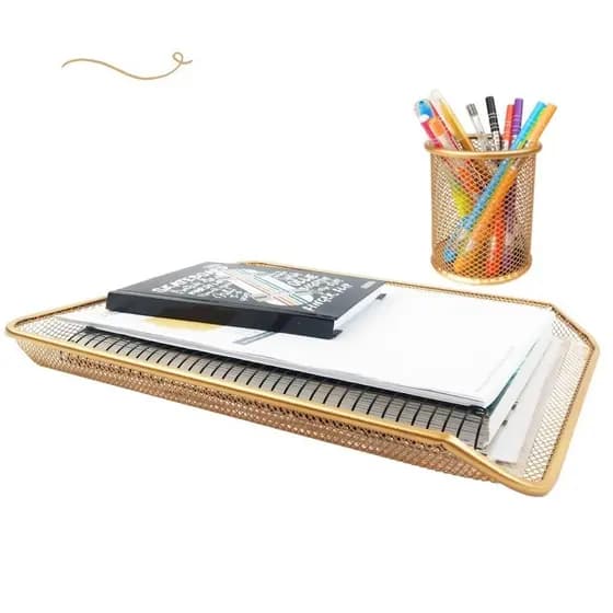 Bandeja Organizadora Papel A4 Documentos e Porta Caneta para Escritório Escola Loja - Dourado Ouro