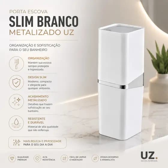 Porta Escova Slim Branco Metalizado Uz