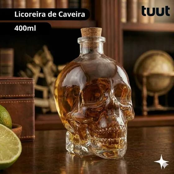 Licoreira Caveira 400ml Tampa Rolha Vidro Tuut Yazi
