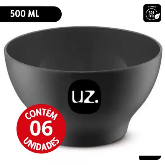 Kit c/6 unid Cumbuca Tigela 500ml Preto Uz