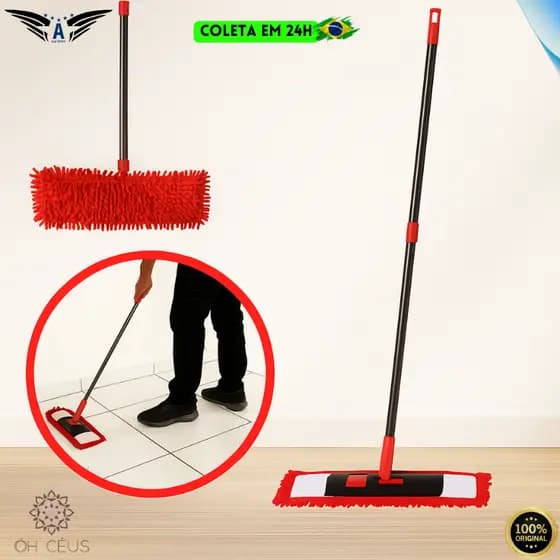 Mop Flat Chenile Microfibra Refil Lavável Base Flexível 360 Grau Cabo Ajustável Limpeza Fácil