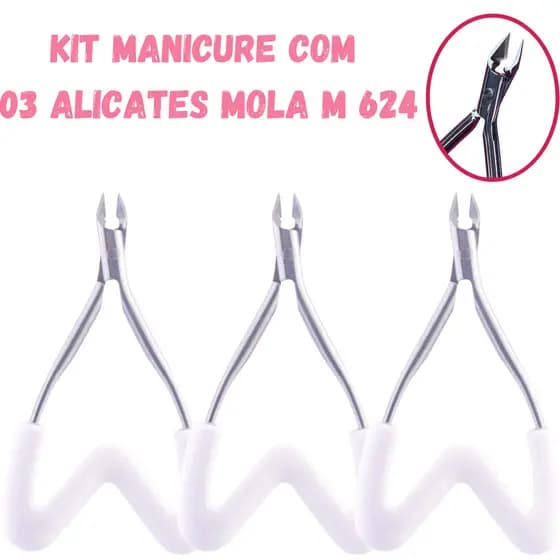 Kit com 03 Alicates de Cutículas para Mãos Pequenas Mola M 624 Delicate - Kit Manicure