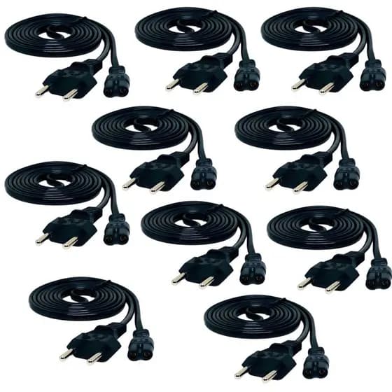 Kit 10 Cabo Força Energia Bipolar P/ Radio Impressora Tv Ps3 Ps4
