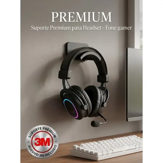 Suporte Organizador De Parede Para Fone Gamer Headset Com Adesivo 3M e Encaixe de parafuso