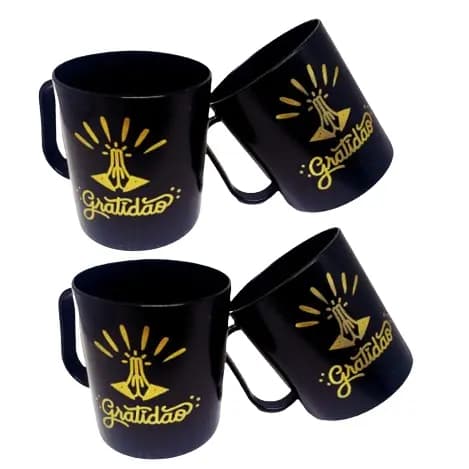 Caneca Gratidão Preta Kit Com 30un Plástica Personalizada 400ml Canecas Presente Lembrancinha Igreja ou Culto.