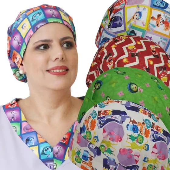 TOUCA CIRÚRGICA FEMININA ENFERMAGEM GORRO COM ELÁSTICO PERSONAGEM DIVERTIDAMENTE 2