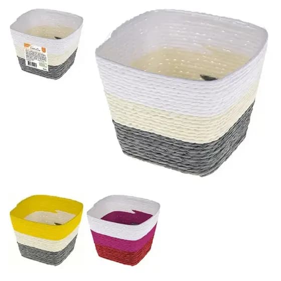 Cesto Organizador Multiuso Quadrado Plástico Trançado Vime Sintético 12x10cm Porta Treco Vaso de Plantas Cachepot Cores