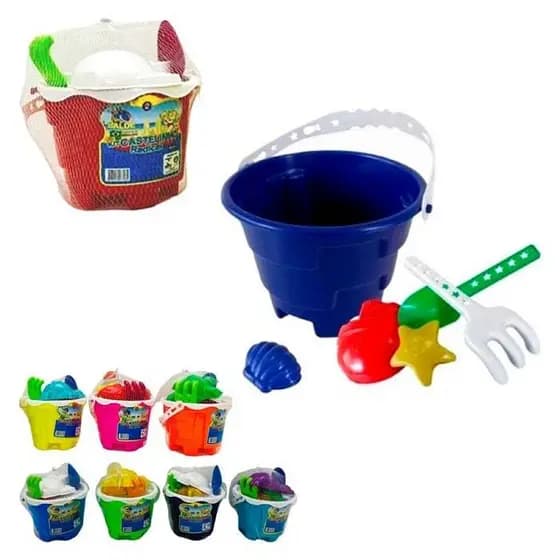 Kit Praia Infantil Baldinho com Acessórios Pá Rastelo Forminhas Sortido, baldinho praia, baldinho areia