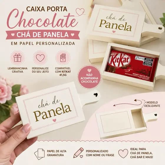 10 Caixa Porta KitKat Chá de Panela em Papel Personalizada | Lembrancinha Luxo