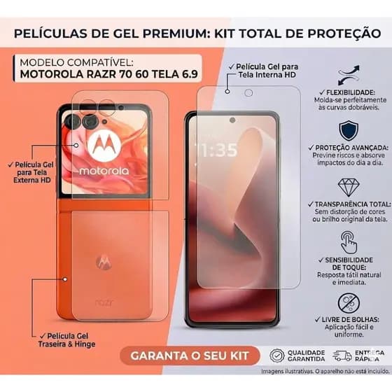 Película De Hydrogel Tela Externa + Interna e Traseira Para Moto Razr 70 60 / Razr 70 60 Ultra