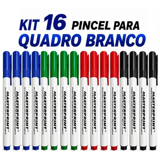 Kit 16 Caneta Pincel Marcador Quadro Branco Recarregável Caneta Alta Qualidade MASTERPRINT Cores
