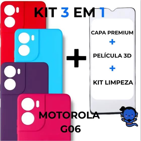 Kit Completo Para Motorola Moto G06 Capa Capinha + Película de Vidro 3D Motorola G06 ENVIO IMEDIATO