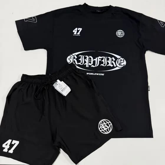 Kit Camiseta Oversized Algodão e Bermuda Short Tactel Ripfire Urban Worldwide Streetwear