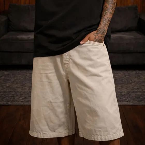 Bermuda Masculina de Sarja Streetwear Creme RipFire Autêntico Casual