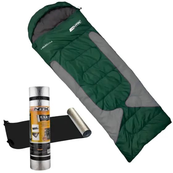 Kit Saco De Dormir Freedom e Isolante Eva Camping Nautika Verde