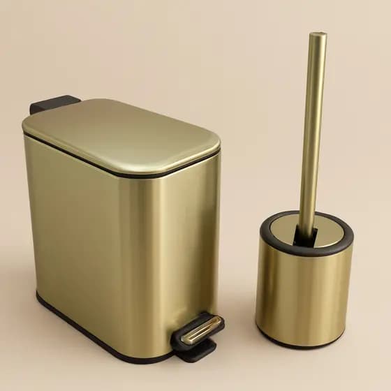 Kit Lixeira Dourada Banheiro Lavabo Inox Escova Sanitaria Premium Durável