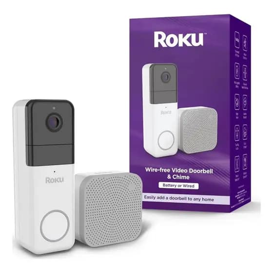 Campainha De Vídeo Sem Fio Roku Db10005 Hd 1440p Com Alexa Branco Branco