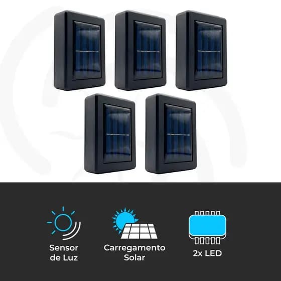 Kit 5 Luminária Arandela Solar de Parede Externa LED Automática