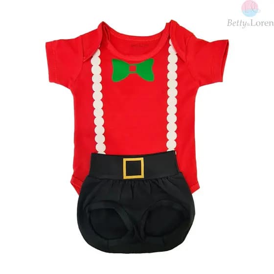 Kit Conjunto Infantil de Natal Body e Tapa Fralda Menino Fantasia Papai Noel - Tamanhos do RN ao GG