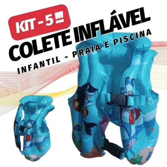 KIT 5 Colete Inflável Infantil Boia Praia Piscina Salva Vidas Azul