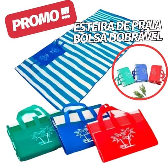 Esteira De Praia Impermeável Dobrável Vira uma Bolsa 90x170cm Leve Prática Funcional