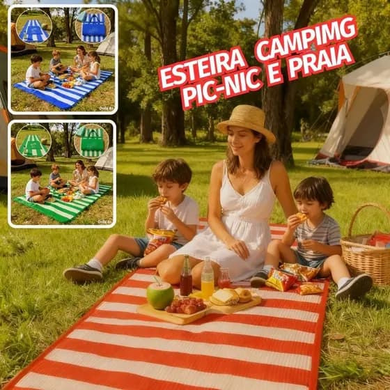Esteira Camping Praia Pic-Nic Escolar Impermeável Dobrável Bolsa 90x170cm Leve Prática Funcional
