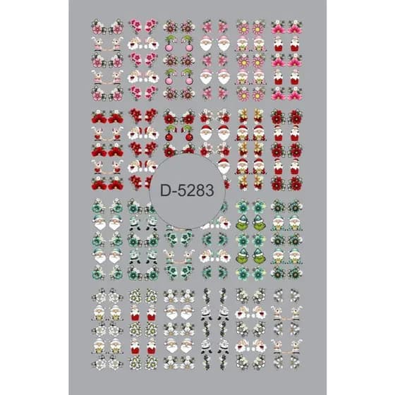 Cartelão com 240 adesivos 3D NATAL BRANQUINHA finalizados para unhas