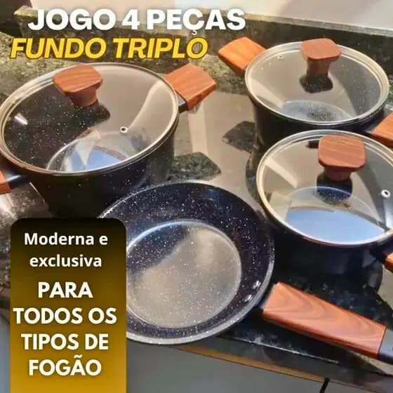 Conjunto Panelas Antiaderente com Tampa de Vidro 04 peças - Preto-Preparo de alimentos com menos óleo