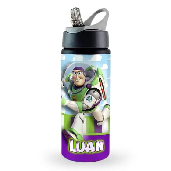 Garrafa squeeze escolar alumínio Buzz Lightyear personalizada com nome