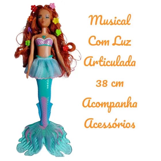 Boneca Pequena Sereia Ariel Morena ou Ruiva - Musical C/ Luz e Acessórios - Oferta Já
