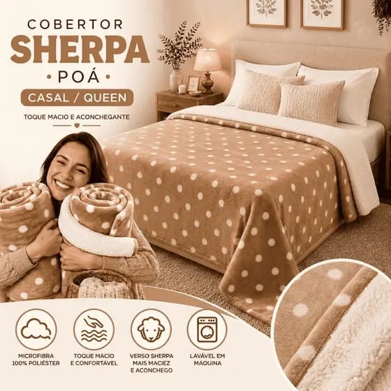Coberdrom Sherpa Dupla Face Queen – Manta Soft + Forro Sherpa Peludo – 2,40 x 2,20m