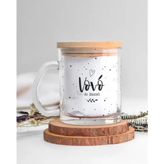 Caneca de vidro transparente personalizada ser avô e avó