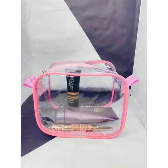 Mini Necessaire transparente e ROSA Bebe 15x12 para maquiagem - multi uso Necessaire para viagem,