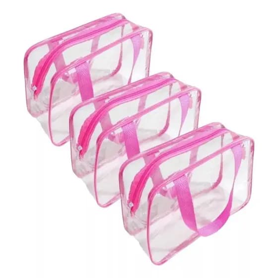 Nécessaire Rosa Transparente Média Organizador Cosméticos, Perfeita Para Enfemeiros.