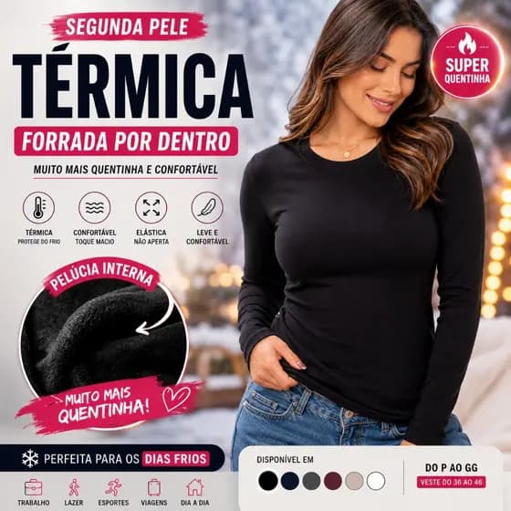 Blusa Segunda Pele Térmica Feminina Peluciada Manga Longa Inverno