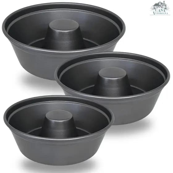 Kit Completo Forma Cone Para Pudim e Bolo Tamanhos 21, 23 e 25 cm Revestimento 5 Camadas Antiaderente Teflon Grafite