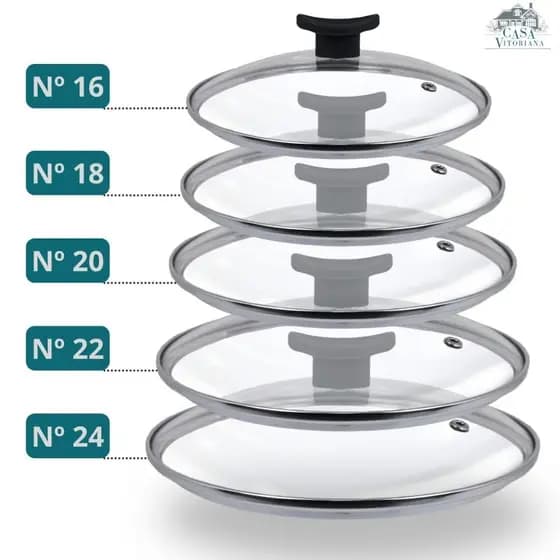 Kit Tampas de Vidro Temperado Premium 16 a 24 cm Para Panelas e Frigideiras