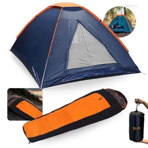 Kit Camping Barraca Panda 3 Pessoas 600mm + Saco de Dormir Sarcófago -5°c Á +15°c Camping e Pesca