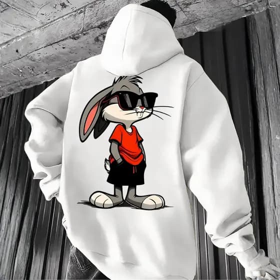 Moletom Streetwear Coelho de Óculos Escuros Casaco Canguru Com Capuz Premium Unissex