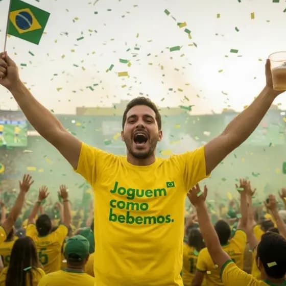 Camiseta Brasil "Joguem Como Bebemos" Camisa Algodão Premium Casual Torcedor Resenha Lançamento 2026