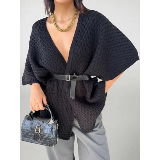 Kimono Poncho Cardigã Feminino Casaco Trico Sueter Inverno
