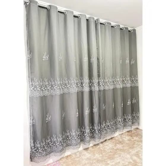 CORTINA VOIL BORDADO 4,00 × 2,60 COM FORRO DE MICROFIBRA SALA E QUARTO