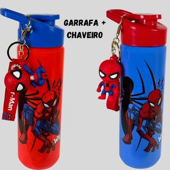 Garrafa De Água Homem Aranha Infantil Escolar Squeeze + Chaveiro Marvel Antivazamento Livre de BPA