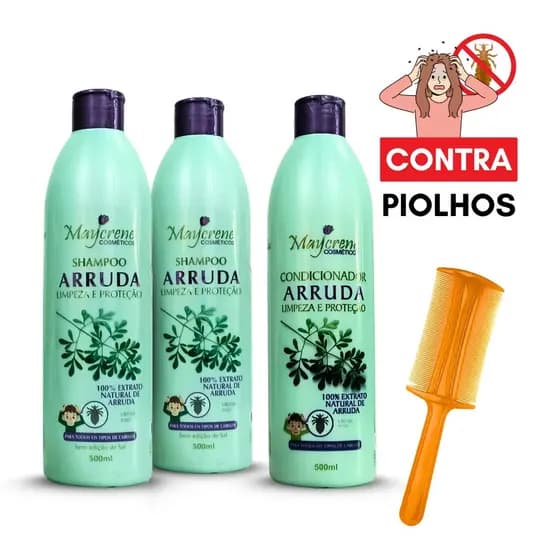 Kit Arruda Maycrene (2 Shampoos e 1 Condicionador) Anti Piolhos e Lêndeas + 1 Pente Fino